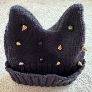 Black Studded Knit Beanie for Kids